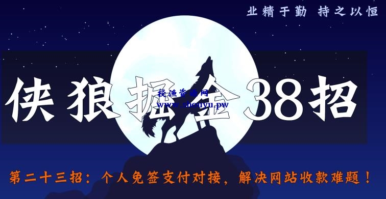 侠狼掘金38招第23招个人免签支付对接，解决网站收款难题【视频课程】