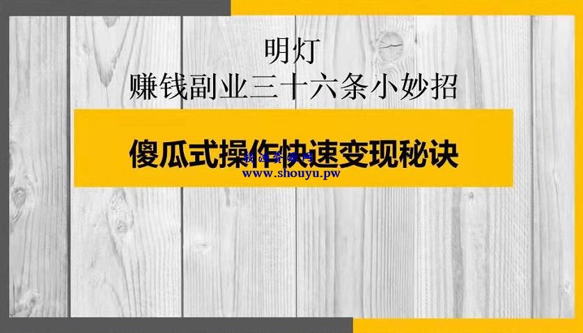 明灯副业三十六条小妙招之傻瓜式操作快速变现秘诀