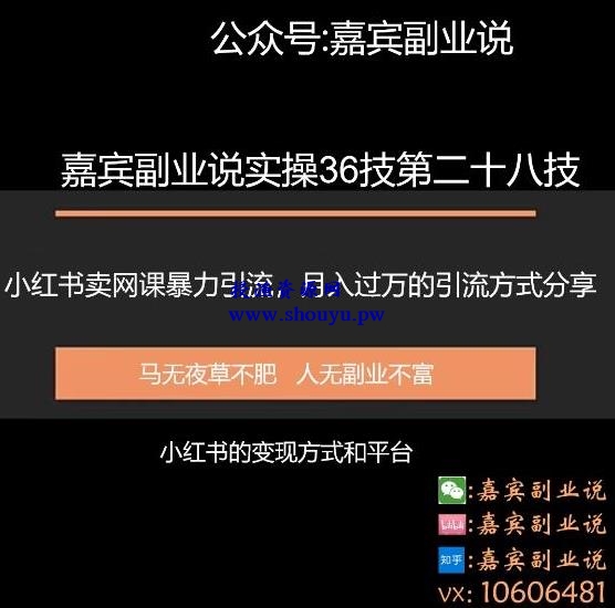 嘉宾副业说实操36技第二十八技：小红书卖虚拟网课引流，月入过万的实操项目分享