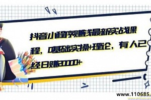 抖音小程序赚钱最新实战课程，0基础,实操+理论，有人已经日赚20000+